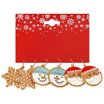 Gold Tone 3-Pair Holiday Earring Set