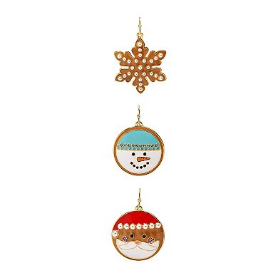 Gold Tone 3-Pair Holiday Earring Set