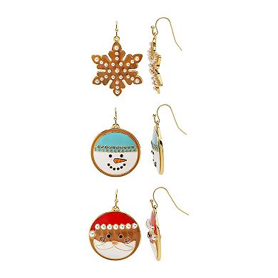 Gold Tone 3-Pair Holiday Earring Set