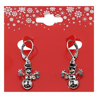 Silver Tone Mini Snowman Earrings