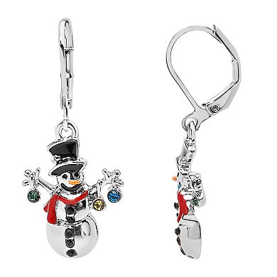 Silver Tone Mini Snowman Earrings