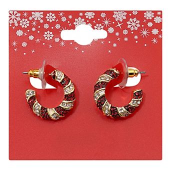 Gold Tone Candy Cane Hoop Earrings