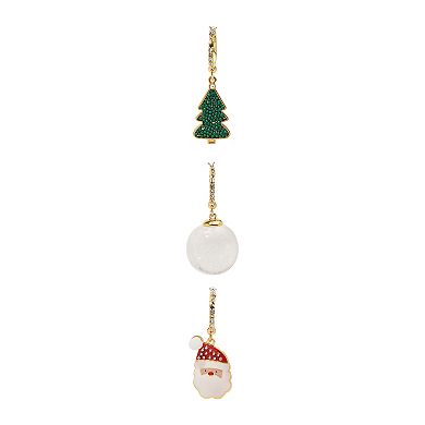 Gold Tone Tree Santa Holiday 3-Pair Earring Set