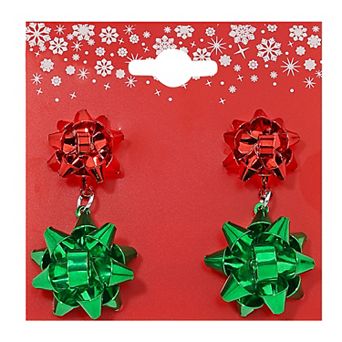 Gold Tone Ribbon Bow Dangle Earrings