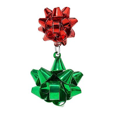 Gold Tone Ribbon Bow Dangle Earrings