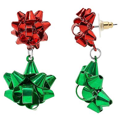 Gold Tone Ribbon Bow Dangle Earrings