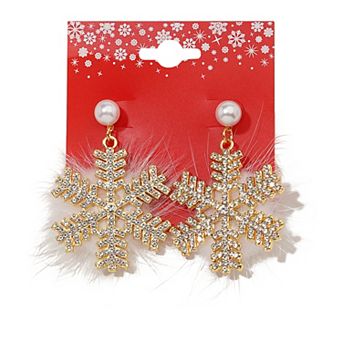 Gold Tone Snowflake Simulated Pearl Earrings