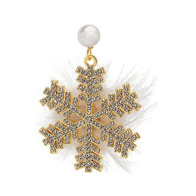 Gold Tone Snowflake Pearl Earrings