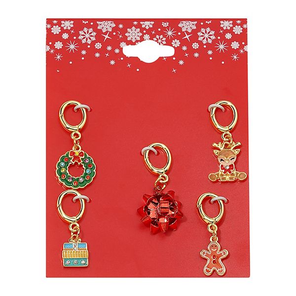 Gold Tone 5-Pack Wreath & Reindeer Holiday Shoe Charms