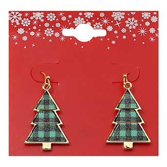 Gold Tone Plaid Tree Earrings