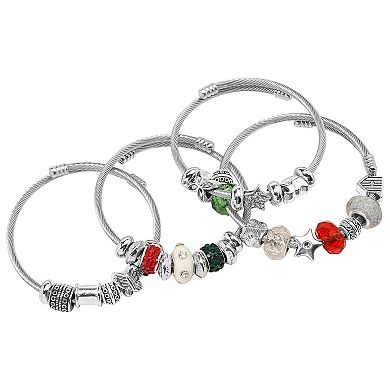 Silver Tone 4-Piece Holiday Bracelet Set