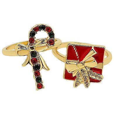 Gold Tone Holiday Ring Duo Set