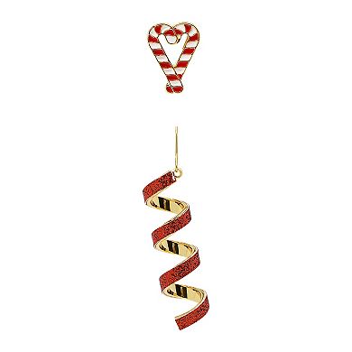 Gold Tone Candy Cane 2-Pair Earring Set