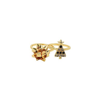 Gold Tone Tree Bow Ring Duo Set
