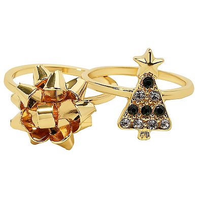 Gold Tone Tree Bow Ring Duo Set