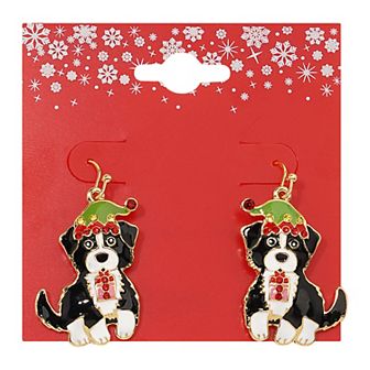 Gold Tone Dog Stocking Dangle Earrings