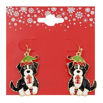 Gold Tone Dog Stocking Dangle Earrings