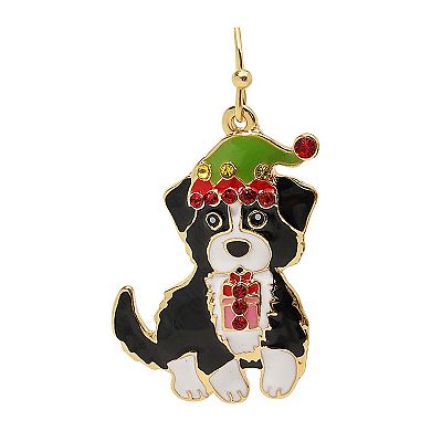 Gold Tone Dog Stocking Dangle Earrings