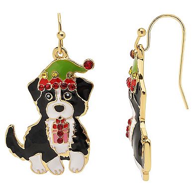 Gold Tone Dog Stocking Dangle Earrings