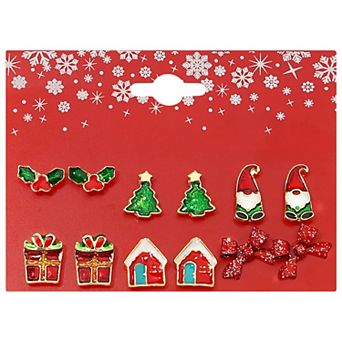 Gold Tone 6-Pair Holiday Post Earring Set