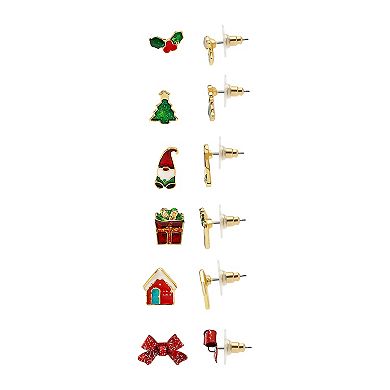 Gold Tone 6-Pair Holiday Post Earring Set
