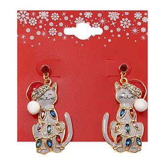 Gold Tone Cat Lights Dangle Earrings