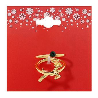 Gold Tone Reindeer Ring Duo Set