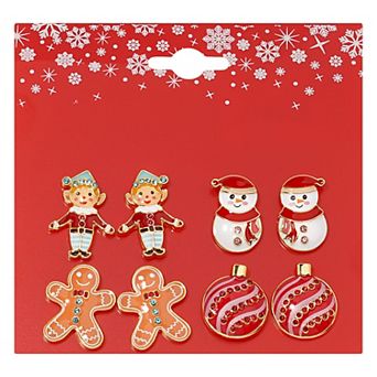 Gold Tone 4-Pair Holiday Earring Set