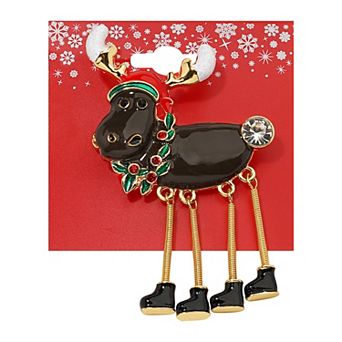 Gold Tone Holiday Moose Pin