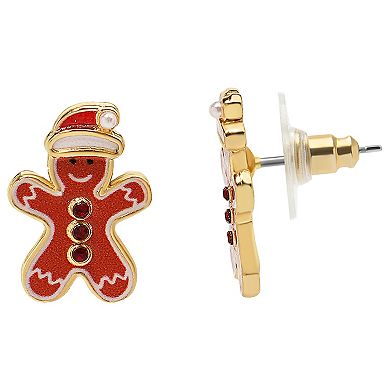 Gold Tone Gingerbread House Necklace & Earrings Set