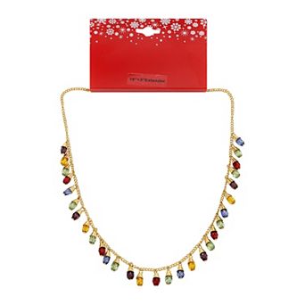 Gold Tone Delicate Holiday Simulated Stone Necklace