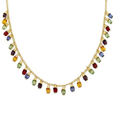 Gold Tone Delicate Holiday Gemstone Necklace