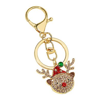 Gold Tone Reindeer Rhinestone Bag Charm Keychain