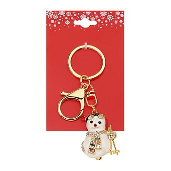 Gold Tone Pave Snowman Charm Keychain