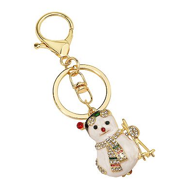 Gold Tone Pave Snowman Charm Keychain