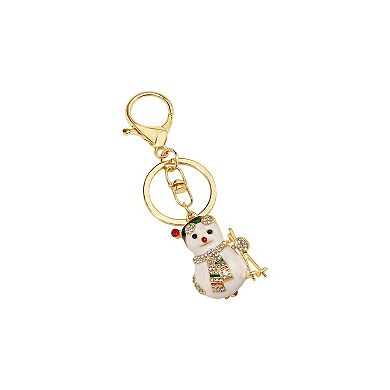 Gold Tone Pave Snowman Charm Keychain