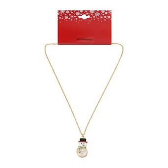 Gold Tone Snowman Pendant Necklace