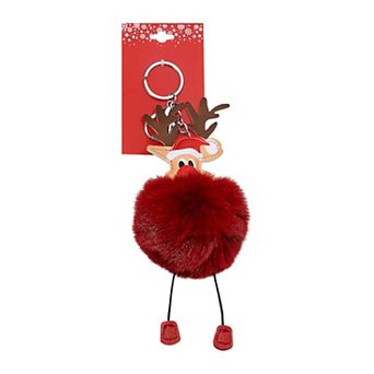 Silver Tone Reindeer Pom Charm Keychain