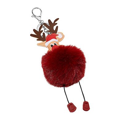 Silver Tone Reindeer Pom Charm Keychain