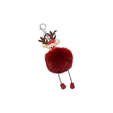 Silver Tone Reindeer Pom Charm Keychain