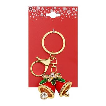 Gold Tone Holiday Bells Charm Keychain