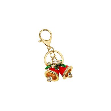 Gold Tone Holiday Bells Charm Keychain