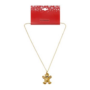 Gold Tone Gingerbread Man Pendant Necklace