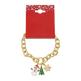 Gold Tone Snowman Charm Bracelet