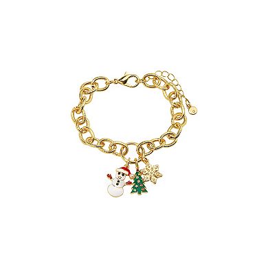 Gold Tone Snowman Charm Bracelet