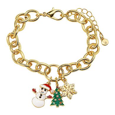 Gold Tone Snowman Charm Bracelet