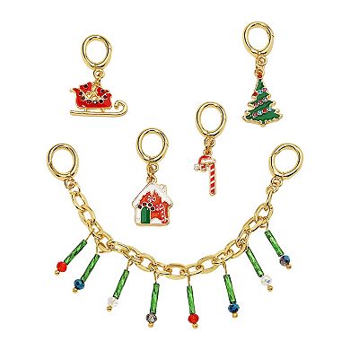 Gold Tone 5-Pack Sleigh & Tree Holiday Shoe Charms
