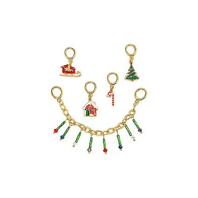 Gold Tone 5-Pack Sleigh & Tree Holiday Shoe Charms