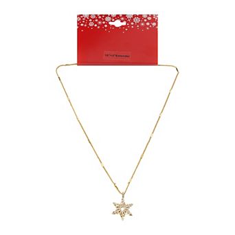 Gold Tone Pave Snowflake Pendant Necklace