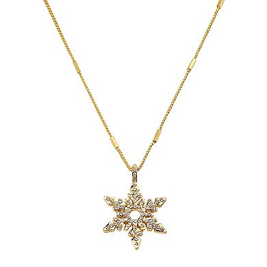 Gold Tone Pave Snowflake Pendant Necklace